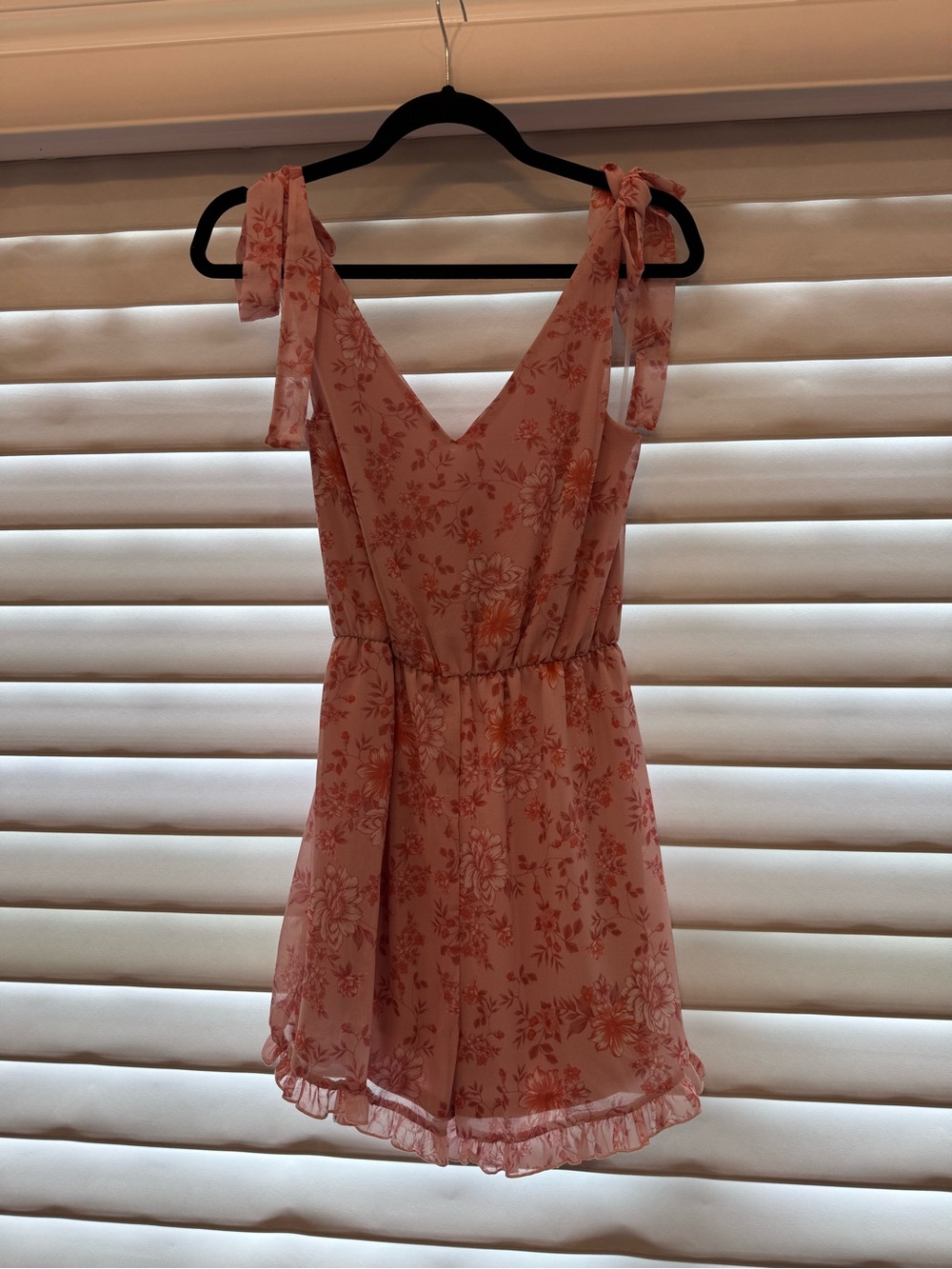 Pink Lily Blush Floral Tie-Shoulder Romper